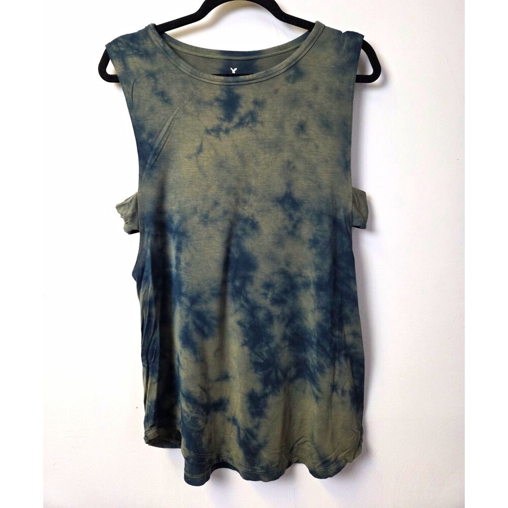 American Eagle Outfitters Women's Green/Blue Tie-Dye Cut-Out Tank Top M